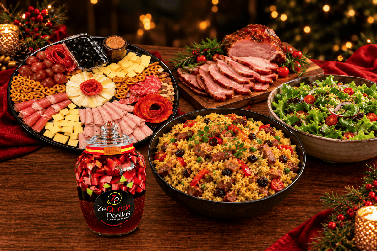 Deliciosas Cena navideña que incluye Bondiola de cerdo Ahumada, tabla de madurados españoles, ensalada de la casa, arroz navideño y sangria. Cena  Zequeda Pallas