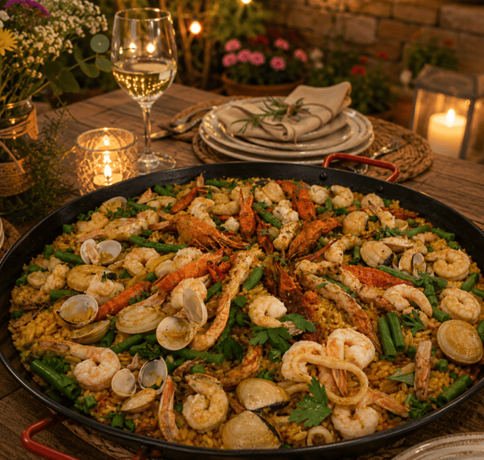 Paella premium para celebraciones y reuniones familiares a domicilio en Chía, Bogotá y la sabana norte.