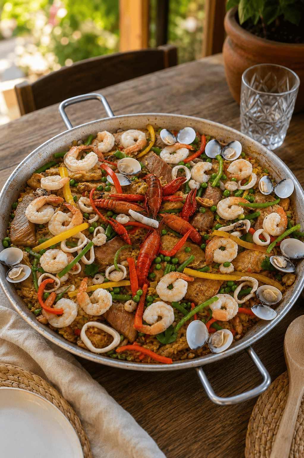Paella gourmet servida, lista para disfrutar en celebraciones familiares en Bogotá y Chía. ZeQueda Paellas.