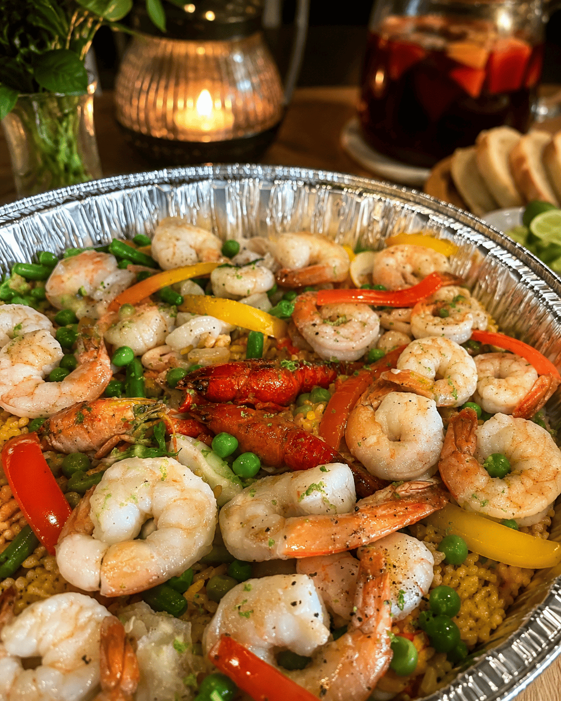 Paella Marinera gourmet para 6 personas con langostinos, camarones, pulpo, almejas y mariscos de ZeQueda Paellas.