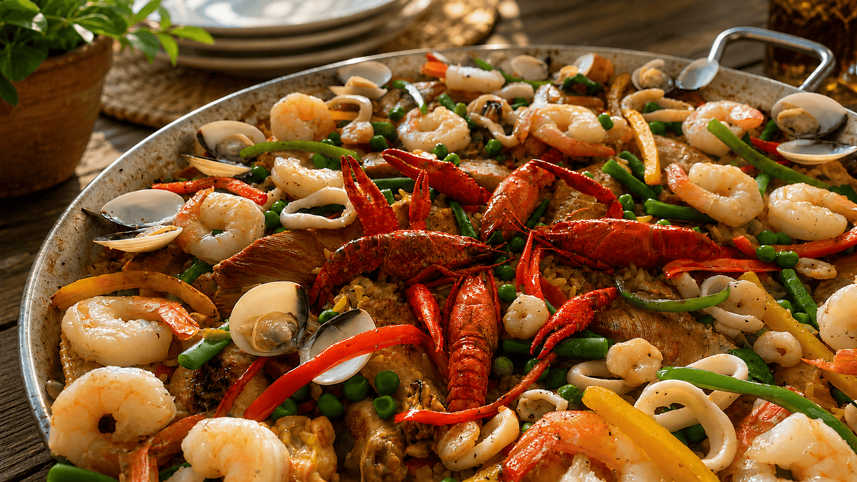 Paella Mixta gourmet con mariscos, carnes seleccionadas y verduras frescas de ZeQueda Paellas.