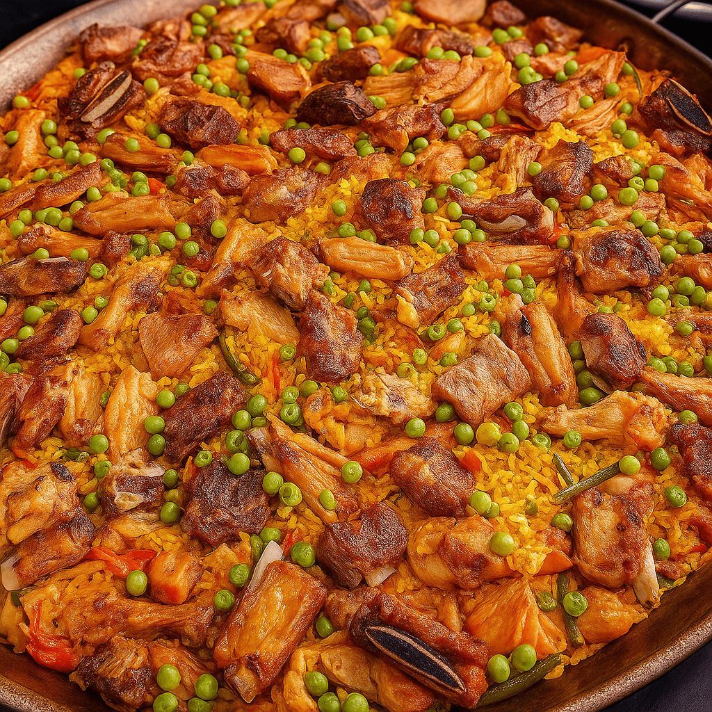 Receta tradicional de Paella Valenciana con carnes premium - Bogotá