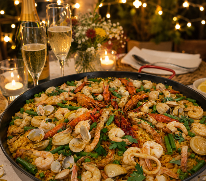 Paella gourmet premium de ZeQueda Paellas para eventos de cumpleaños a domicilio en Bogotá, Chía y Cajicá.